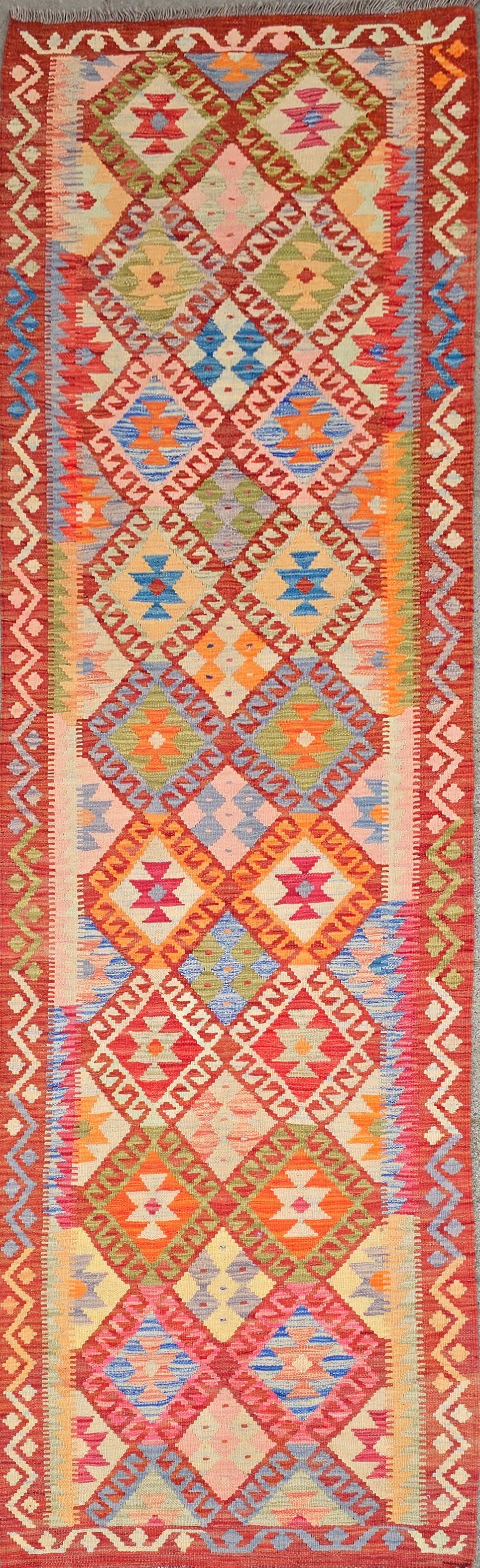Handgeweven Oosterse loper Kelim 295 X 82 Cm